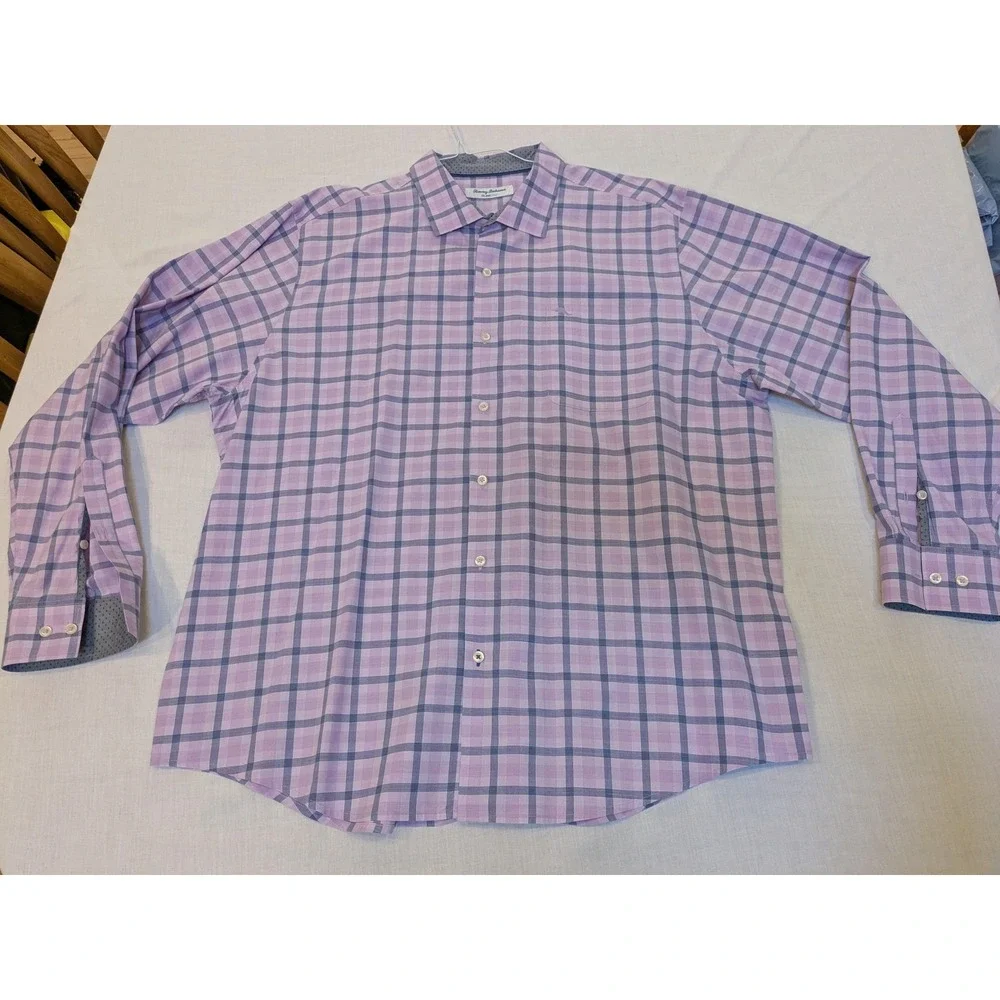 Tommy Bahama‎ Shirt Mens 2XL Purple Blue Check IslandZone Button Up Long Sleeve